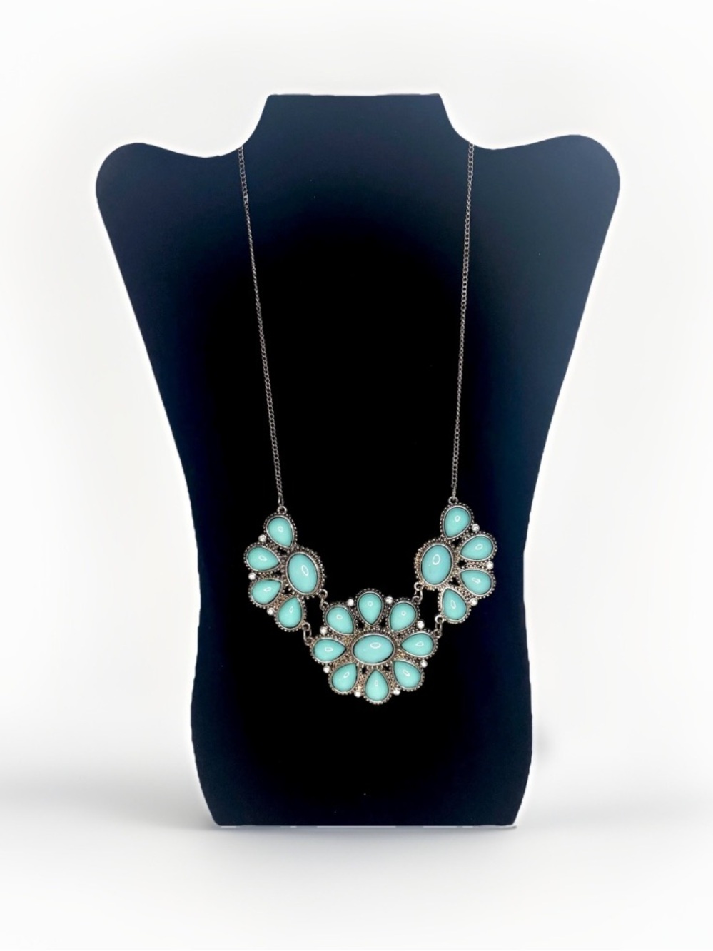 NWT Vintage Necklace Silvertone Turquoise Cowgirl Western Joe Boxer Y2K Bib Boho
